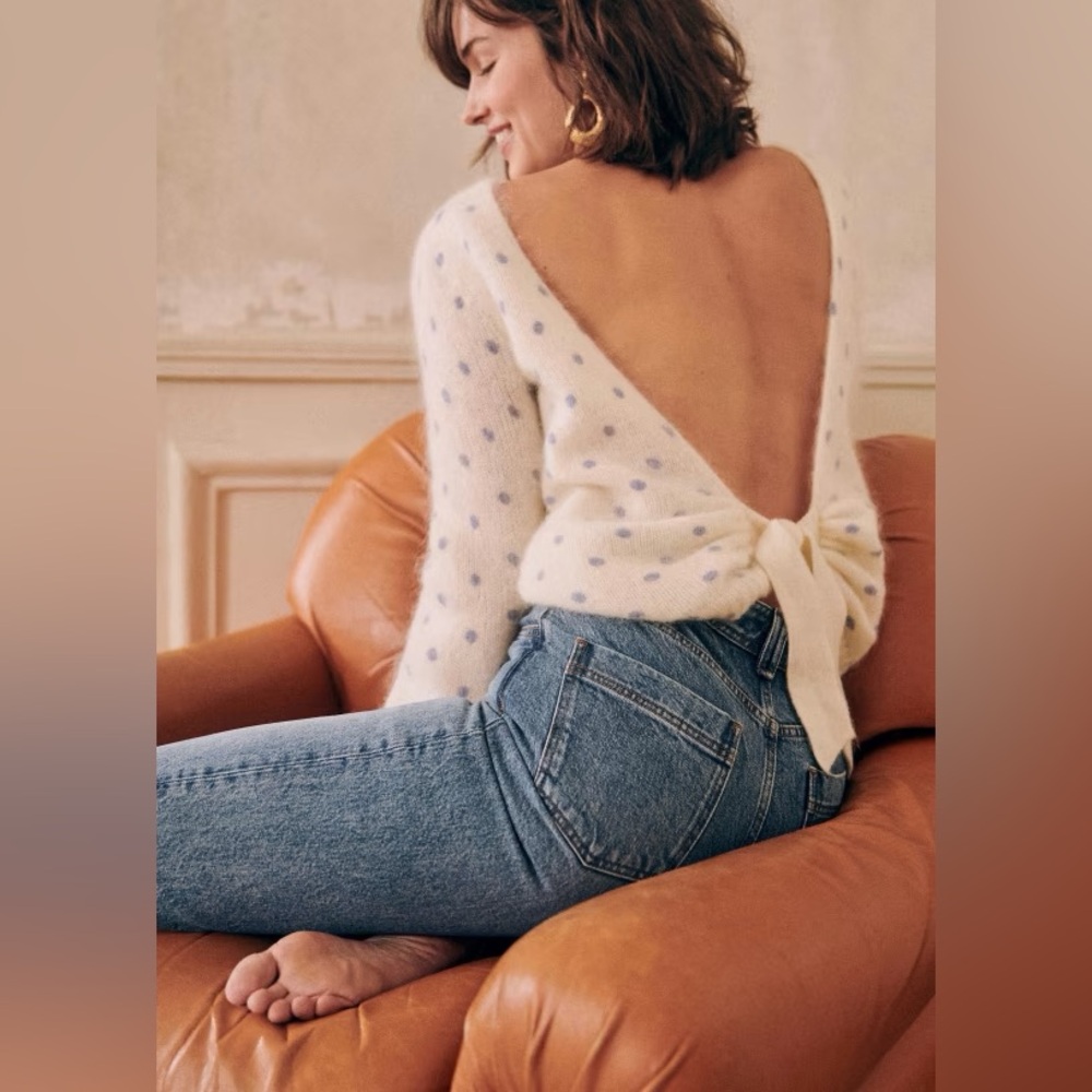 Sezane Alban White and Polka Dot Sweater